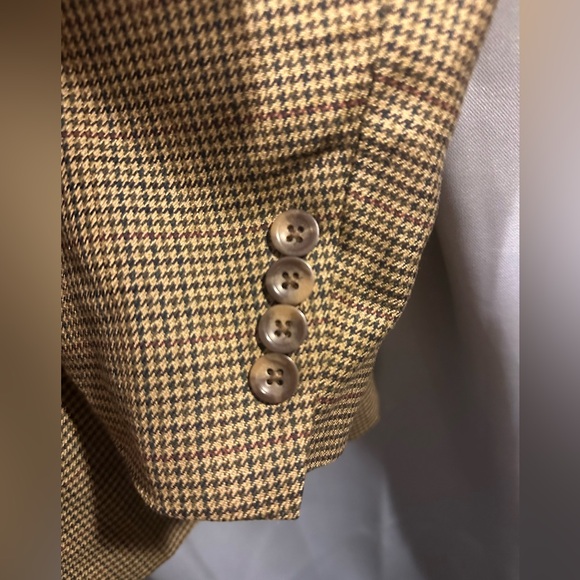 Oscar de la Renta Mens 42L 100% Wool Brown Houndstooth 3-Button Suit Jacket NWOT - Picture 3 of 6